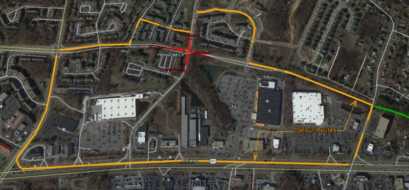Western Parkway & Holly Tree Lane Closure Map