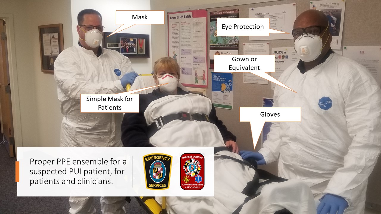 Proper PPE ensemble for a suspected PUI patient